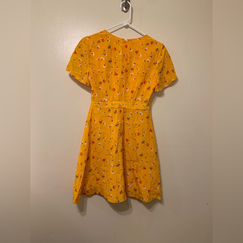 MADEWELL YELLOW SILK V-NECK FLORAL DRESS - 00 - Picture 6 of 7